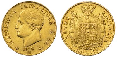 Milano. Napoleone I, 1805-1814. 40 Lire 1812 (i Tipo, Puntali Aguzzi).