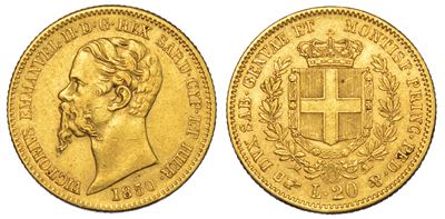 Regno di Sardegna. Vittorio Emanuele II di Savoia, 1849-1861. 20 Lire 1850. Torino.