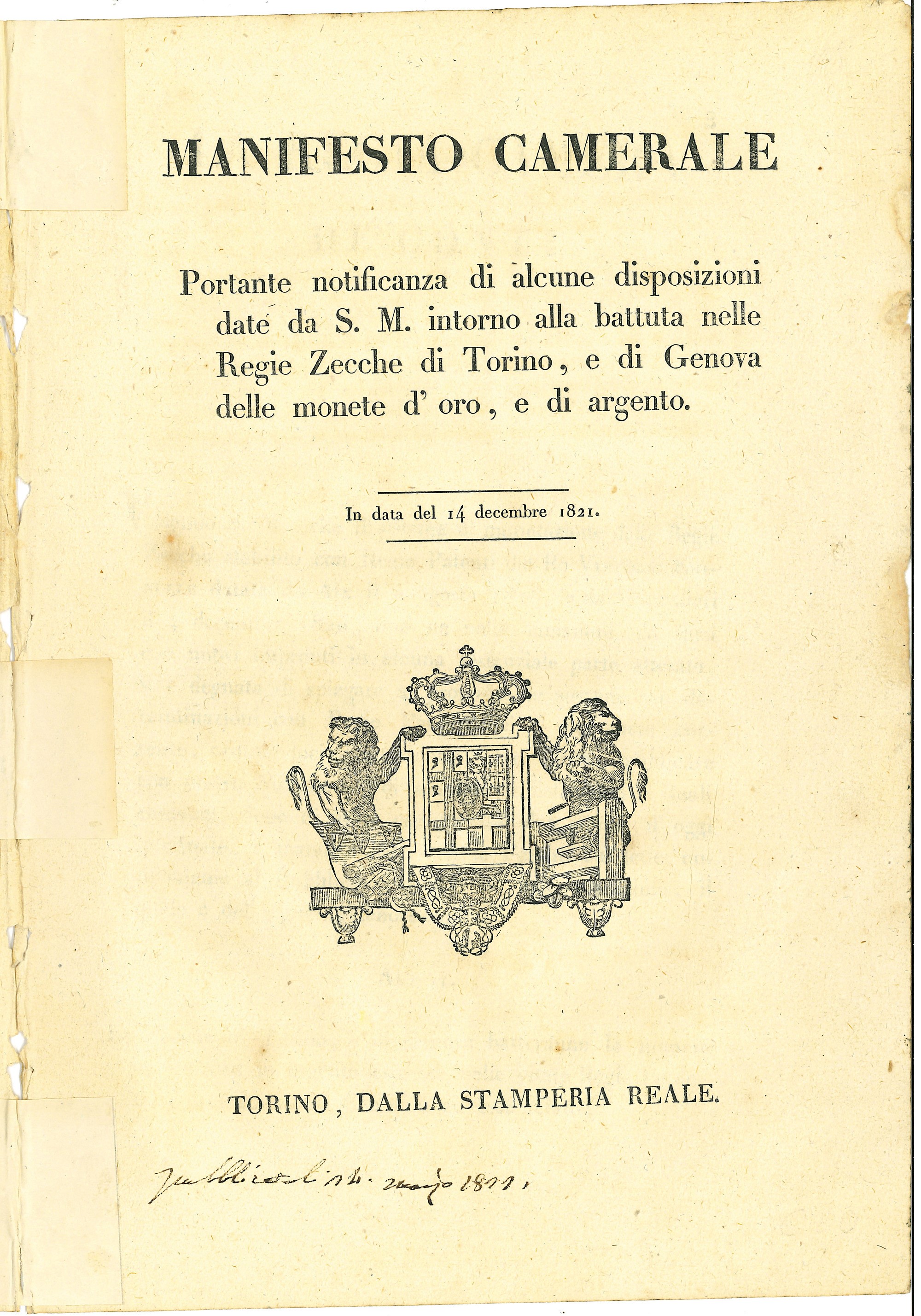 Regno di Sardegna. Lotto di Sette Manifesti.