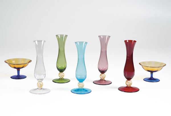 Cinque flûtes. Murano, Manifattura Nason e Moretti, seconda metà del XX secolo.