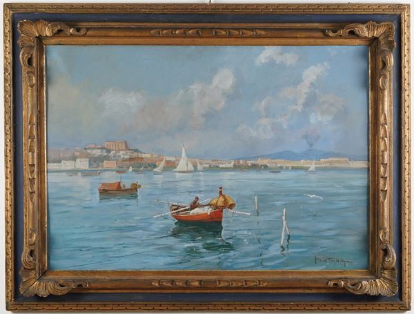 A firma Fontana Veduta marina con barche