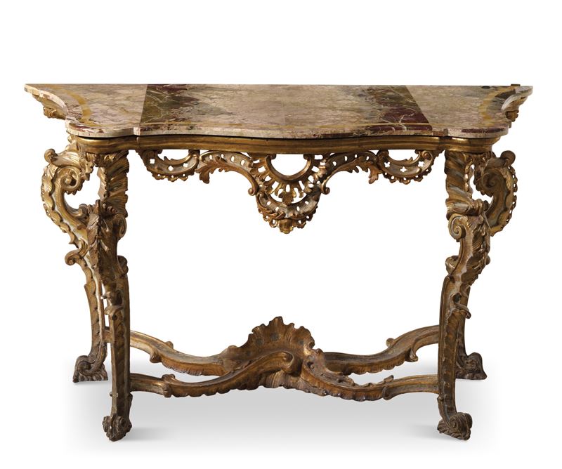 Consolle in legno intagliato, laccato e dorato. XVIII secolo  - Asta Antiquariato - Cambi Casa d'Aste