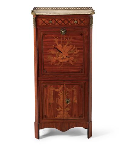 Secretaire Lastronato e Intarsiato a Figure Geometriche e Panoplia Musicale. XIX Secolo