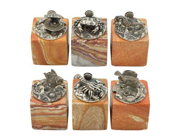 M. Buccellati. Sei segnaposti a soggetto marino