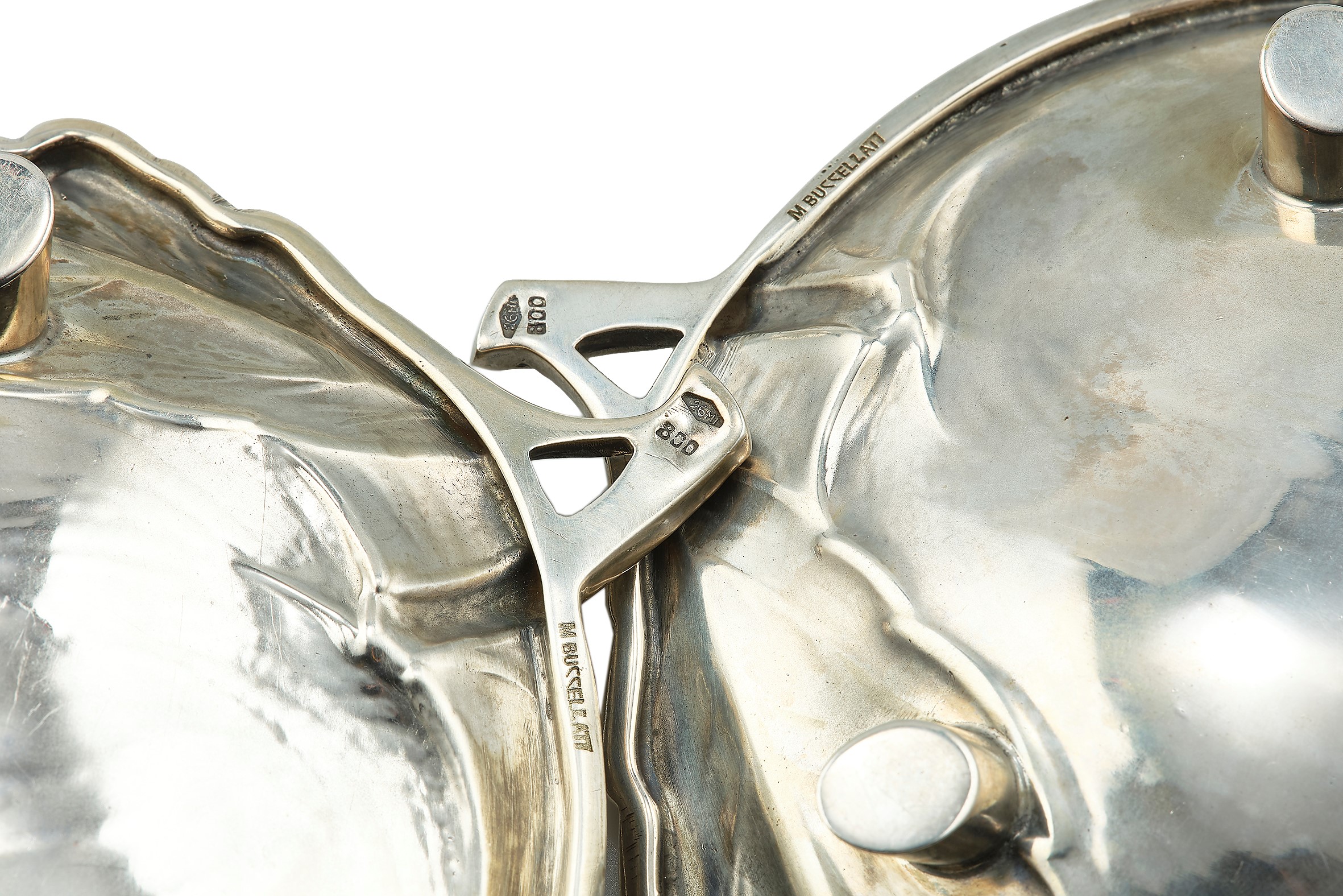 Bulgari, Vasetto firmato in argento 925 con piattini in argento 800 firmati M. Buccellati