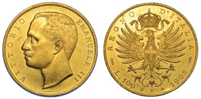 Regno D'italia. Vittorio Emanuele III di Savoia, 1900-1946. 100 Lire 1905. Aquila Sabauda.