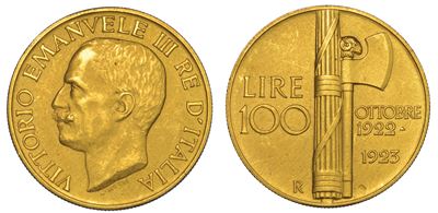 Regno D'italia. Vittorio Emanuele III di Savoia, 1900-1946. 100 Lire 1923. Fascio.