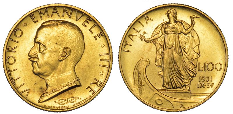 REGNO D'ITALIA. VITTORIO EMANUELE III DI SAVOIA, 1900-1946. 100 Lire 1931/A. IX. Italia su prora.  - Auction Numismatics - Cambi Casa d'Aste
