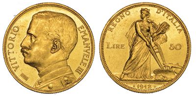 Regno D'italia. Vittorio Emanuele III di Savoia, 1900-1946. 50 Lire 1912. Aratrice.