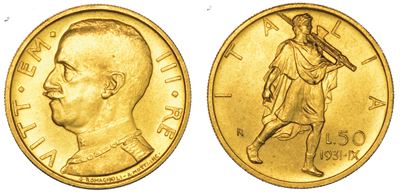 Regno D'italia. Vittorio Emanuele III di Savoia, 1900-1946. 50 Lire 1931/a. IX. Littore.