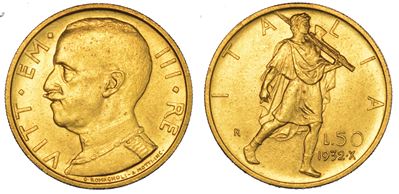 Regno D'italia. Vittorio Emanuele III di Savoia, 1900-1946. 50 Lire 1932/a. X. Littore.