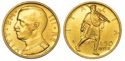Regno D'italia. Vittorio Emanuele III di Savoia, 1900-1946. 50 Lire 1933/a. XI. Littore.