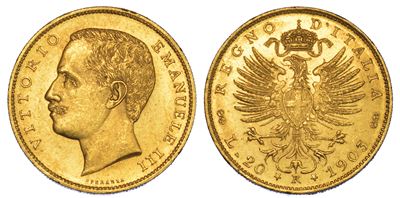 Regno D'italia. Vittorio Emanuele III di Savoia, 1900-1946. 20 Lire 1903. Aquila.