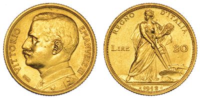 Regno D'italia. Vittorio Emanuele III di Savoia, 1900-1946. 20 Lire 1912. Aratrice.