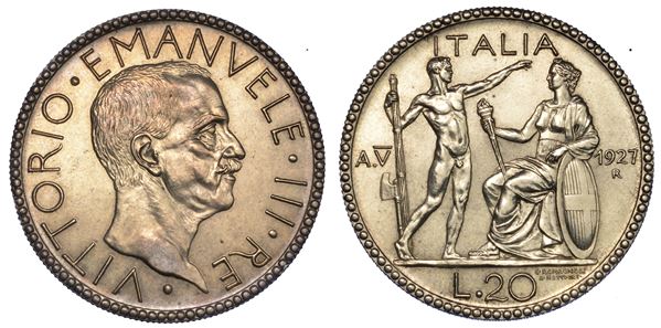 REGNO D'ITALIA. VITTORIO EMANUELE III DI SAVOIA, 1900-1946. 20 Lire 1927/V. Littore.