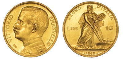 Regno D'italia. Vittorio Emanuele III di Savoia, 1900-1946. 10 Lire 1912. Aratrice.