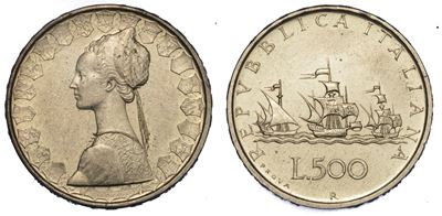 Repubblica Italiana, dal 1946. 500 Lire 1957. Prova. Bandierine Controvento.