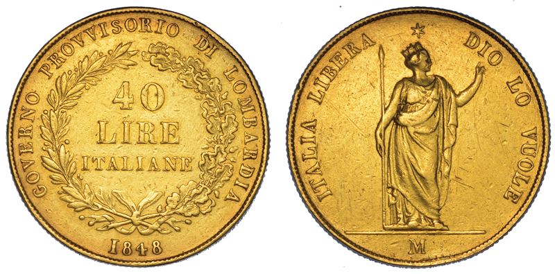 MILANO. GOVERNO PROVVISORIO DI LOMBARDIA, 1848. 40 Lire 1848.  - Auction Numismatics - Cambi Casa d'Aste