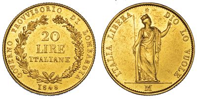Milano. Governo Provvisorio di Lombardia, 1848. 20 Lire 1848.