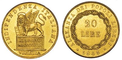 Venezia. Governo Provvisorio di Venezia, 1848-1849. 20 Lire 1848.