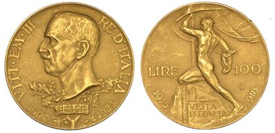 Regno D'italia. Vittorio Emanuele III di Savoia, 1900-1946. 100 Lire 1925. Vetta D’italia.