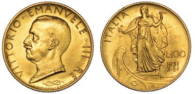 Regno D'italia. Vittorio Emanuele III di Savoia, 1900-1946. 100 Lire 1931/a. X. Italia su Prora.