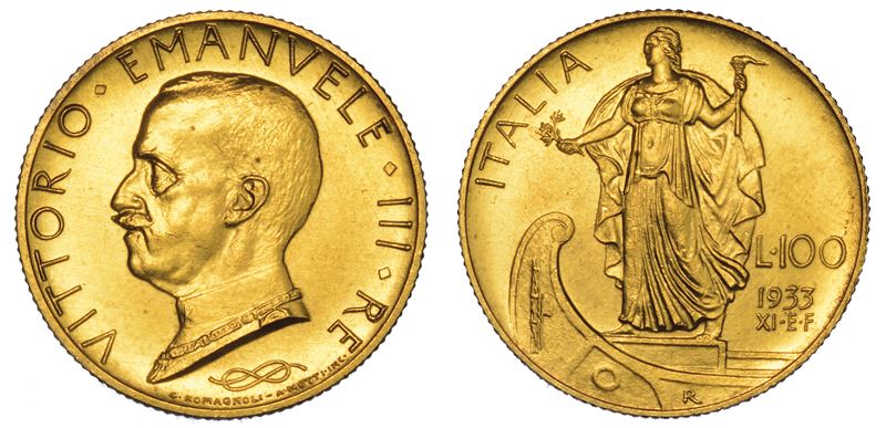 REGNO D'ITALIA. VITTORIO EMANUELE III DI SAVOIA, 1900-1946. 100 Lire 1933/A. XI. Italia su prora.  - Auction Numismatics - Cambi Casa d'Aste