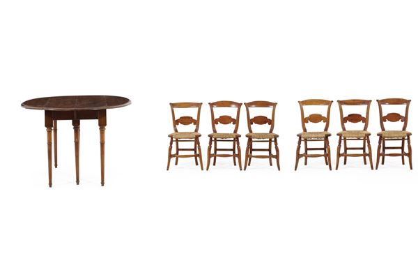 Tavolo e 6 sedie. XIX secolo