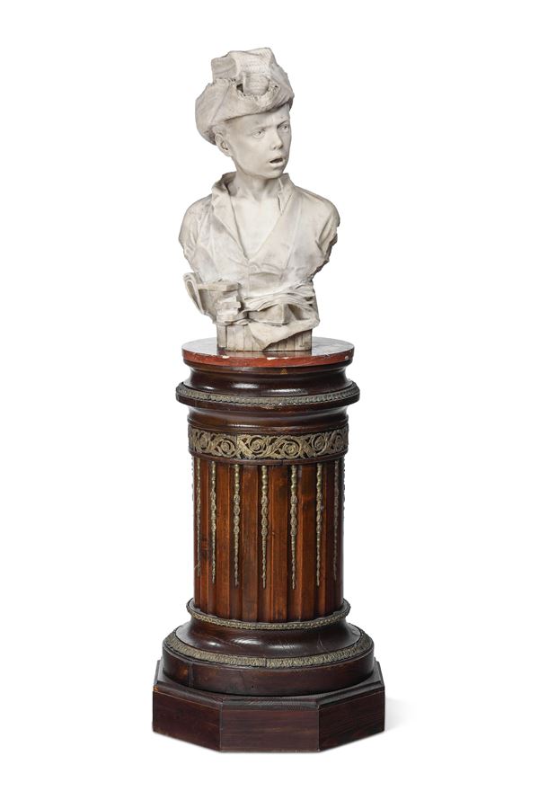 Giovanni Ratto - Busto di giovinetto con cappello di paglia. Genova XIX-XX secolo. Firmato