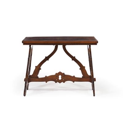 Tavolo in legno con gambe a lira, XX secolo