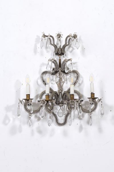 Applique a Quattro Luci con Cristalli. XX Secolo