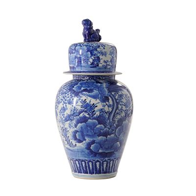 Potiche in Ceramica Bianca e Blu, Giappone XX Secolo