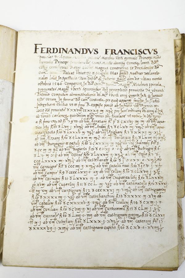 Manoscritto pergamenaceo, secolo XVI-XVII Raccolta di 3 patenti o decreti di Francesco Ferdinando principe d'Aragona ect..