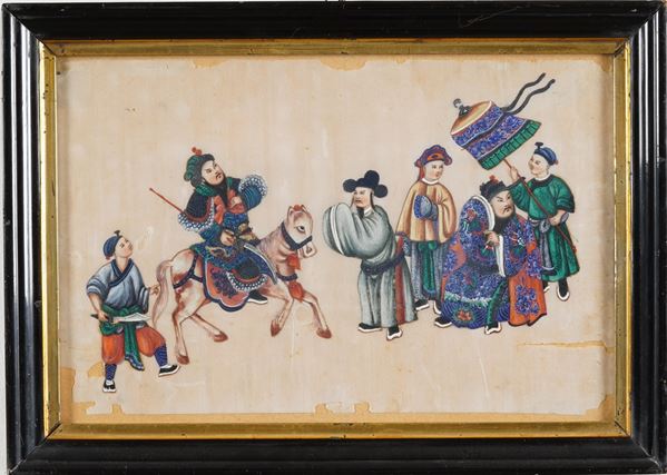 Cina, XIX secolo Scena con cavaliere e dignitari
