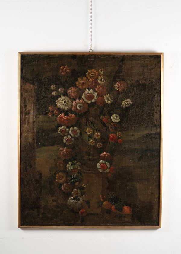 Scuola del XVII secolo Natura morta con vaso di fiori