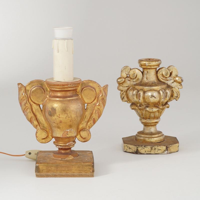 Due vasetti portapalme in legno dorato  - Auction Antique - Cambi Casa d'Aste