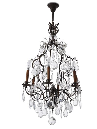 Piccolo Lampadario a Sei Luci in Metall e Cristalli