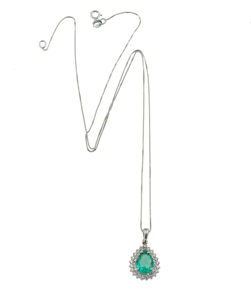 Emerald and diamond pendent  - Auction Jewels - Cambi Casa d'Aste