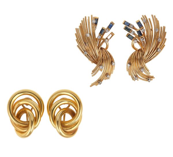 Two pair of gold earrings