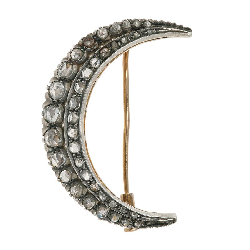 Rose-cut diamond, gold and silver brooch  - Auction Jewels - Cambi Casa d'Aste