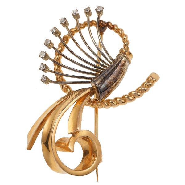 Diamond and gold brooch