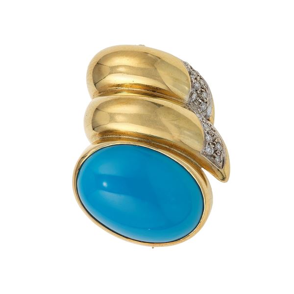 Turquoise paste and diamond brooch