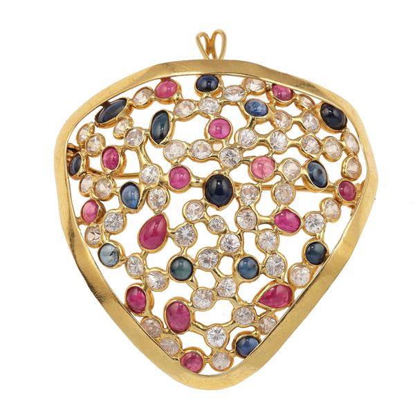 Gem-set and imitation diamond brooch/pendent