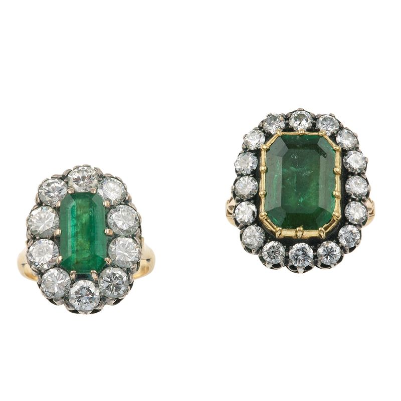 Two emerald and diamond rings  - Auction Jewels - Cambi Casa d'Aste
