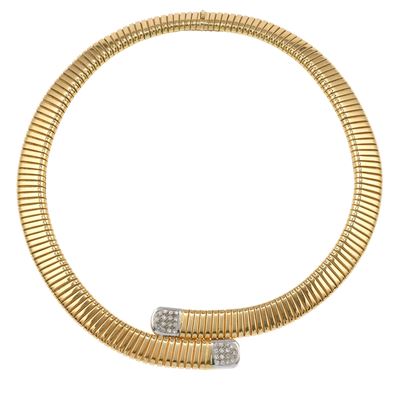 Montatura in oro 750, Girocollo a maglia tubogas con diamanti