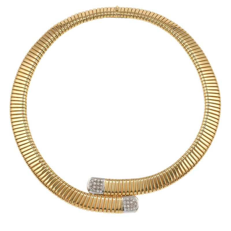 Girocollo a maglia tubogas con diamanti  - Asta Fine Jewels - Cambi Casa d'Aste