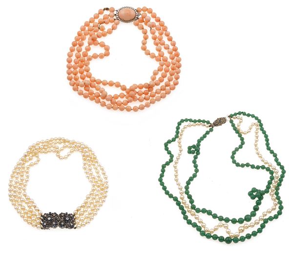 Three gem-set necklaces