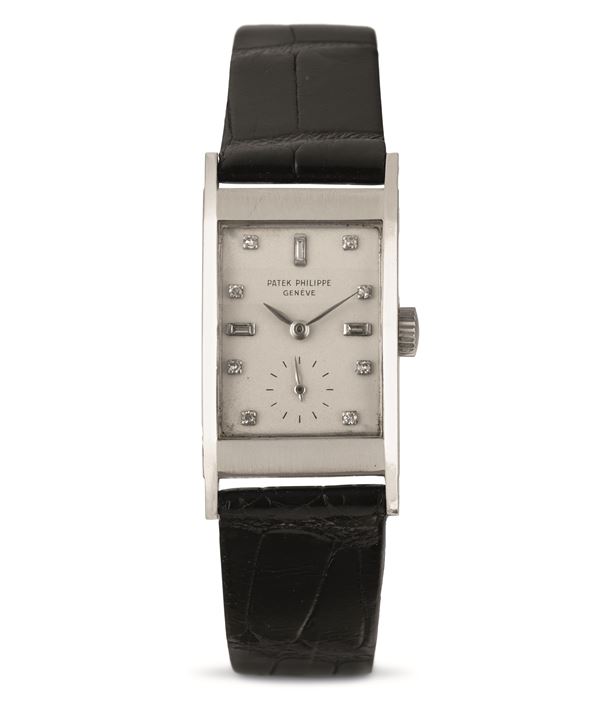 Tegola ref 2461 in platinum rectangular shape Argentè dial diamond hour markers and small seconds