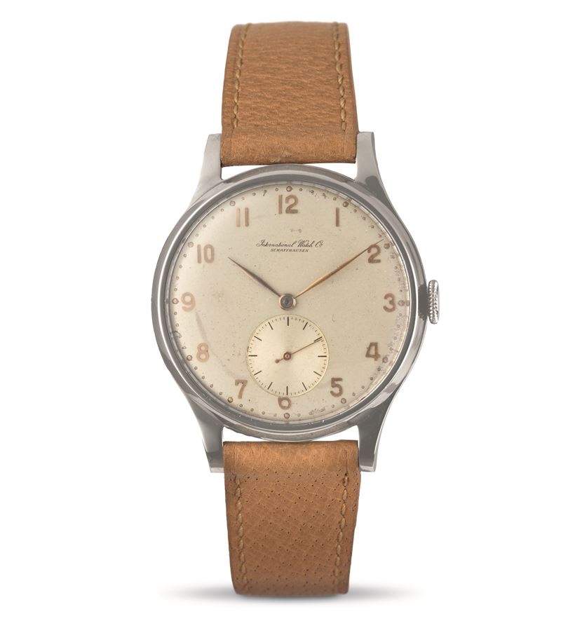 International Watch &amp; Co. : Rare Portuguese Staybrite steel, silver dial with applied Arabic numerals, manual winding  - Auction Watches - Cambi Casa d'Aste