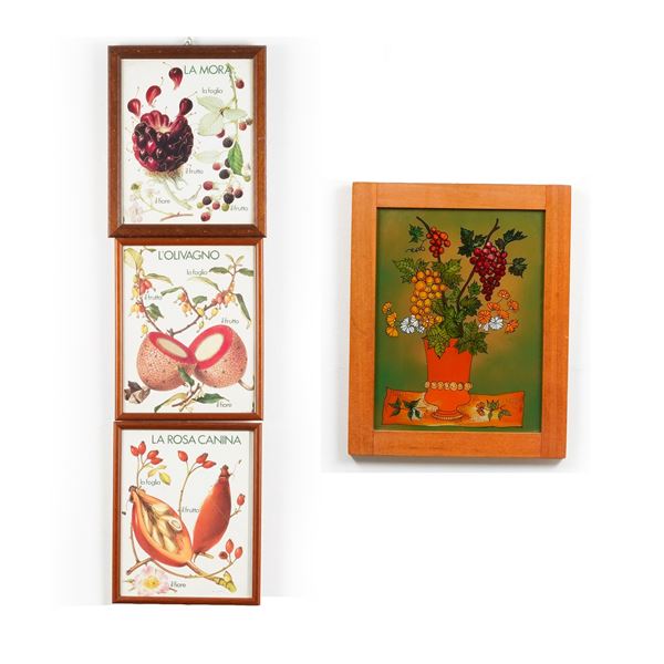 Dipinto su vetro e tre stampe